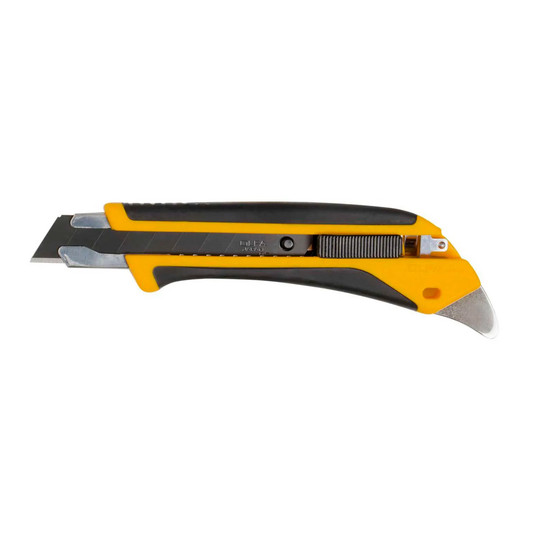 Black and yellow fiberglass rubber grip utility knife with snap-off blade