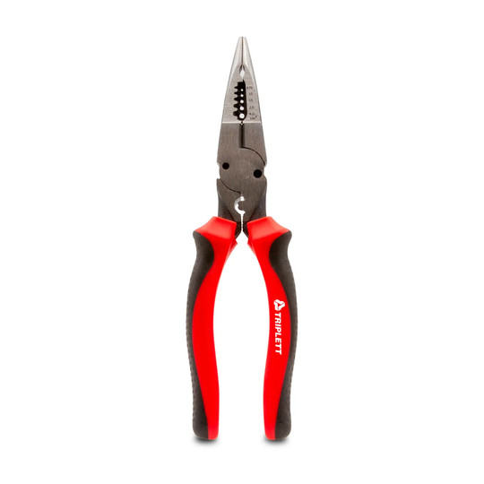 6-in-1 long-nose wire stripping pliers with thermoplastic rubber grips