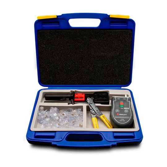 High-speed pass-through RJ45 crimping and testing tool kit