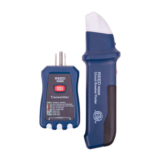 Circuit breaker finder receiver and plug-in receptacle transmitter