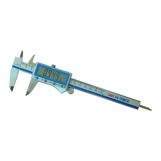 Silver digital caliper with 6-inch range and extra-large LCD display