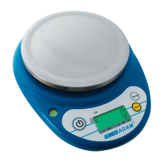 Compact blue digital balance with 5-1/8 inch diameter weighing platform