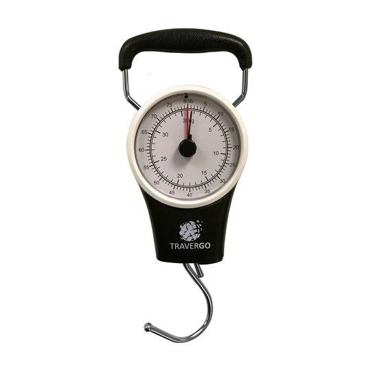 Analog luggage scale with hanging hook and measuring tape