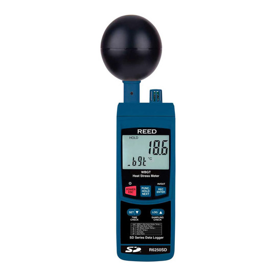 Data logging heat stress meter with WBGT display