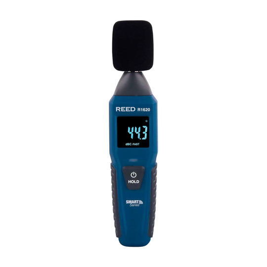 Blue Bluetooth 5.0 sound level meter with integrated display