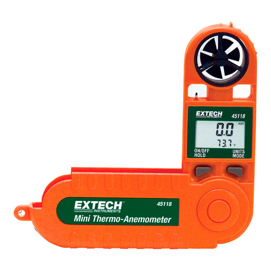 Orange and green mini thermo-anemometer with folding vane sensor