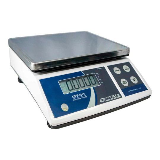 White precision balance with backlit digital display