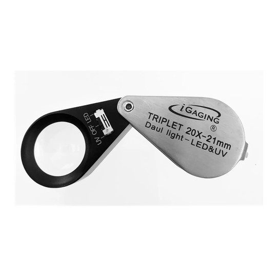 Blue 20X optical loupe with LED and UV lighting
