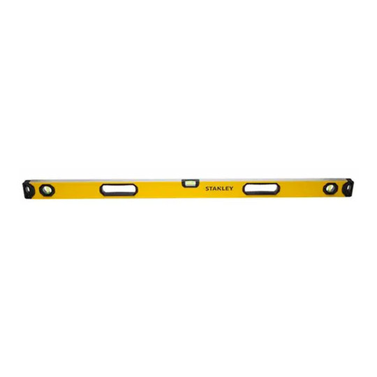 Yellow 48-inch box beam level with vial housings