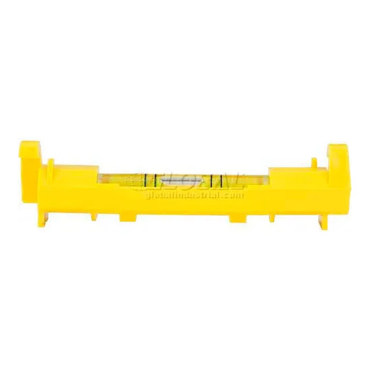 Yellow plastic line level with hang hooks and viewing area