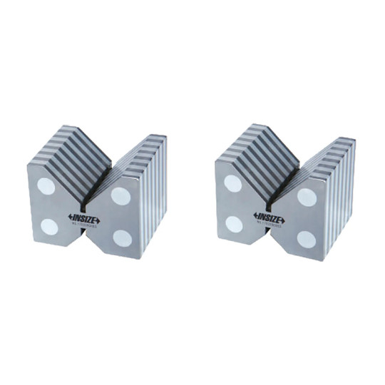 Silver magnetic induction V-block set with top and bottom V-grooves