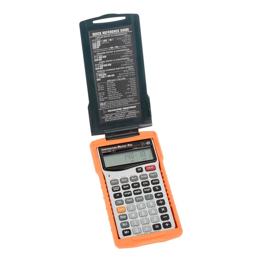 Construction math calculator with rubberized keypad and protective slide cover