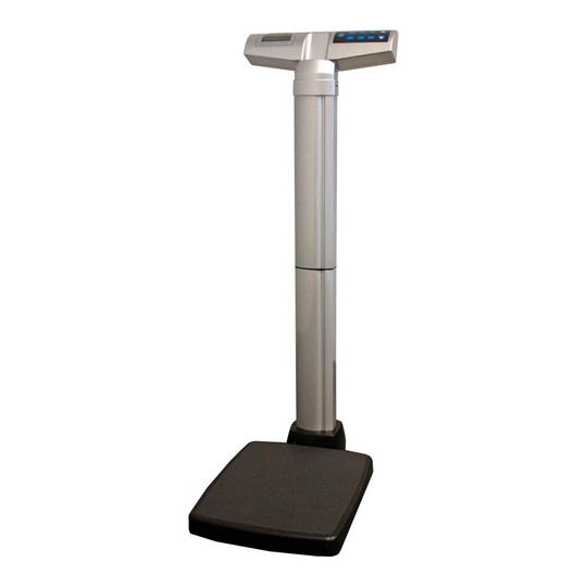 Gray waist-high digital medical scale with low-profile platform and LCD display