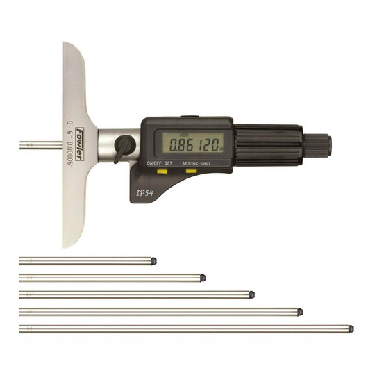 Electronic depth micrometer with digital LCD counter and 4 inch base