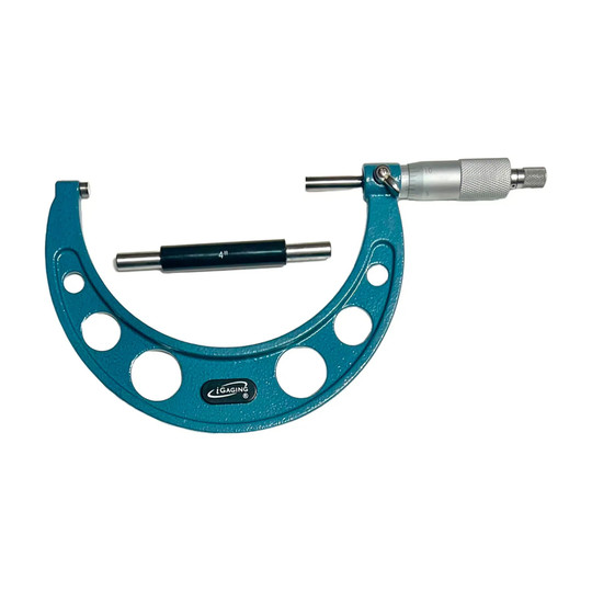 Blue-frame outside micrometer set in protective storage case