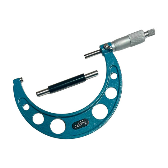 Blue frame ratchet micrometer with 3 to 4 inch measuring range