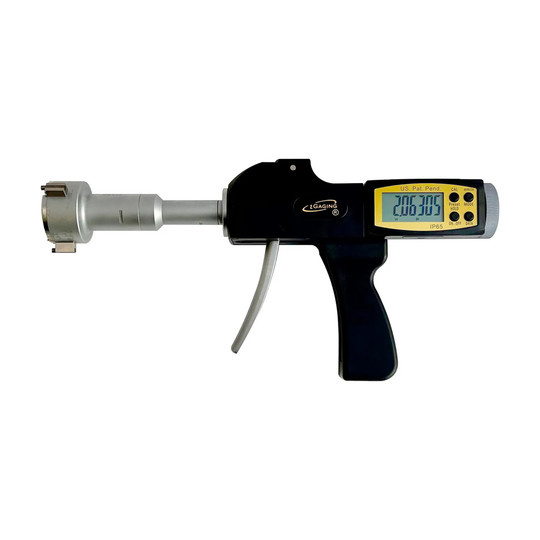 Digital pistol-grip three-point internal micrometer bore gauge with 1.6 to 2.0 inch range