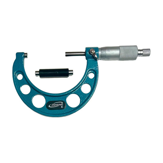 Blue C-frame 2–3 inch ratchet micrometer with thimble