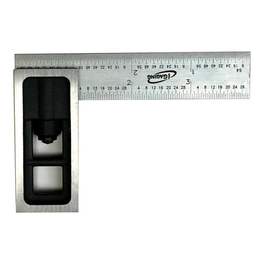 Black high-precision double square with a 4-inch steel blade and adjustable head