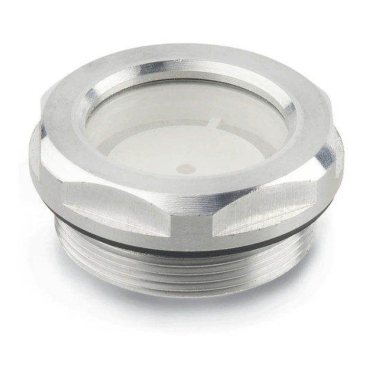 Aluminum fluid level sight glass with reflector and M16 x 1.5 thread