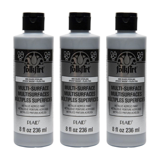 Silver Sterling Metallic Acrylic Paint, 8 oz., 3-Pack