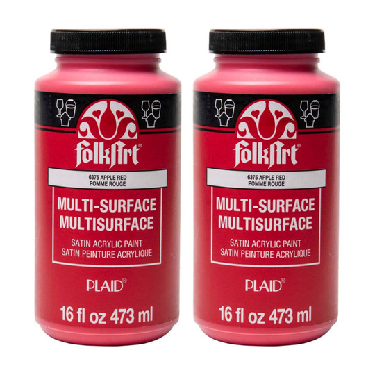 Multi-Surface Satin Acrylic Paint, Apple Red, 16 oz., Pack of 2