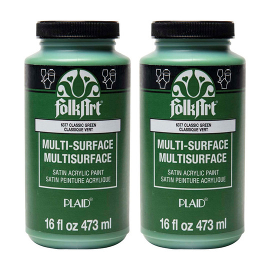 Multi-Surface Satin Acrylic Paint, Classic Green, 16 oz., Pack of 2