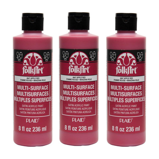 Multi-Surface Satin Acrylic Paint, Apple Red, 8 oz., Pack of 3