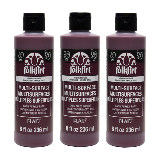 Multi-Surface Satin Acrylic Paint, Berry Wine, 8 oz., Pack of 3