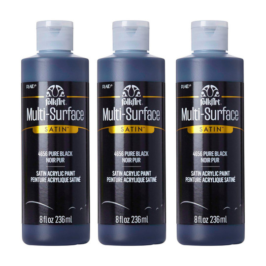 Multi-Surface Satin Acrylic Paint, Pure Black, 8 oz., Pack of 3