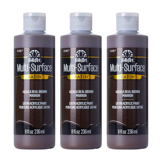 Multi-Surface Satin Acrylic Paint, Real Brown, 8 oz., Pack of 3