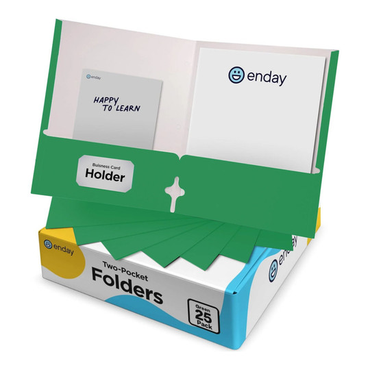 Green Letter-Size Two-Pocket Paper Folders, 25-Pack