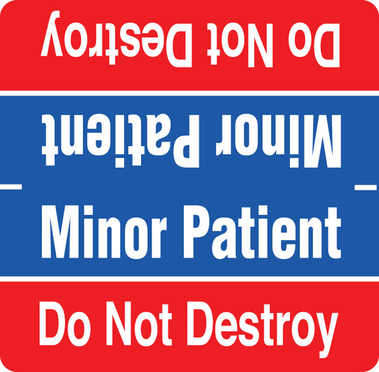 Minor Patient Label - Red and Blue with White Print