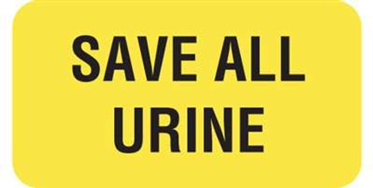 "Save All Urine" Label 1-5/8"W x 7/8"H  Fl-Yellow - 500/Roll
