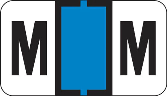 Traco Alphabetic Labels - TRAM Series (Rolls) - M - Lt. Blue & Black