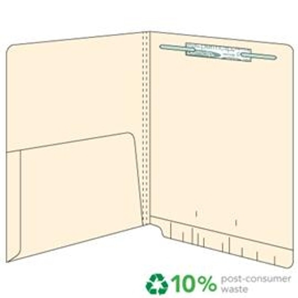 End Tab Pocket Folders - 14 pt.  Manila - Letter Size - 1/2 Pocket Inside - Permclip Fastener in Position 1- 50/Box