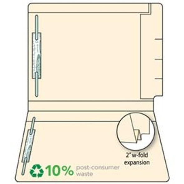 End Tab File Folder with 2" W-Fold Expansion - 14 Pt. Manila - Fasteners in Positions 1 & 3 - Ames Compatible - 150 Carton