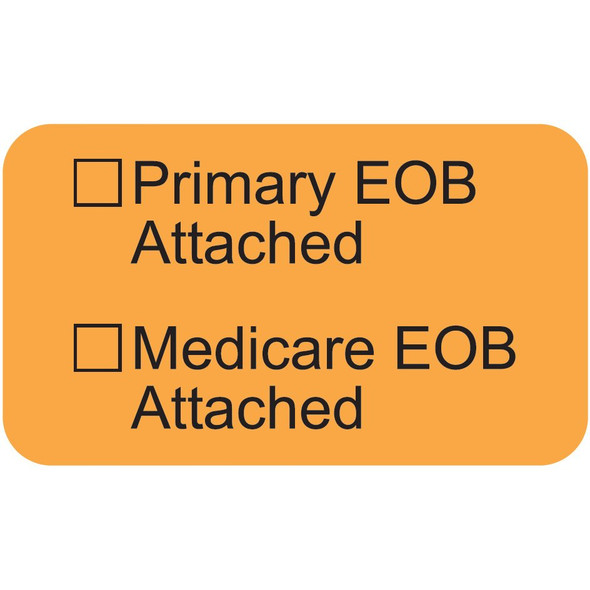 "Primary EOB/Medicare EOB Attached" Label - Fl. Orange - 1 1/2" x 7/8" - Box of 250