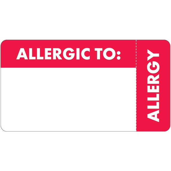 "Allergic To" - Wrap Around Label - Red/White - 3 1/4" x 1 3/4" - Roll of 250