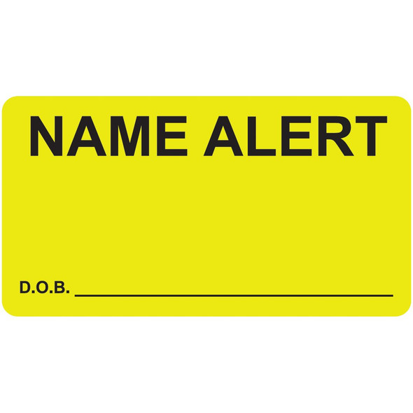 "Name Alert D.O.B."  Label - Fl. Yellow - 3-1/4" x 1-3/4" - 250/Box