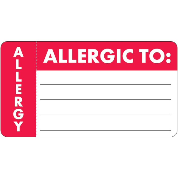 "Allergic To:" Label - White/Red - 3-1/4" x 1-3/4" - 250/Roll