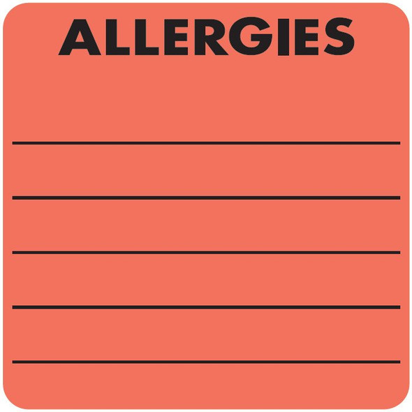 "Allergies" Label - Fl. Red - 2" x 2" - 250/Box