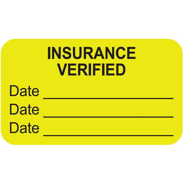 "Insurance Verified" Label - Fl. Chartreuse - 1 1/2" x 7/8" - Box of 250