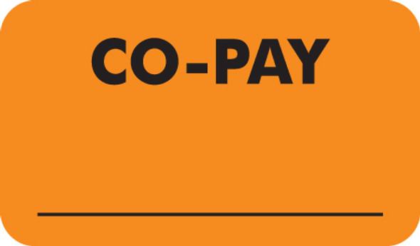 "Co-Pay" Label 2 - Fl. Orange - 1 1/2" x 7/8" - Box of 25