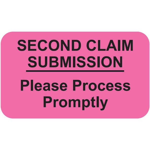 "Second Claim Submission"  Label - FL Pink - 1 1/2" x 7/8" - Box of 250