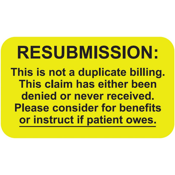 "Resubmission " Label 1- Fl. Chartreuse - 1 1/2" x 7/8" - Box of 250