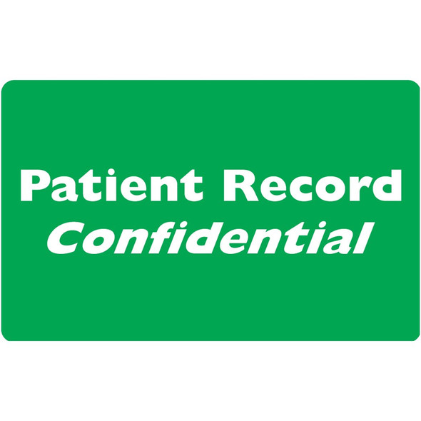 "Patient Record Confidential" Label  - Green/White - 4" x 2-1/2" - 100/Box