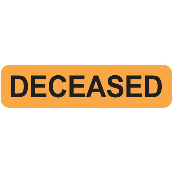 "Deceased" Label - 1-1/4" x 5-1/16" - Fl. Orange - 500/Roll