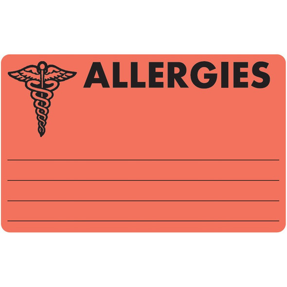 "Allergies" Label  - Fl. Red - 4" x 2-1/2" - 100/Box