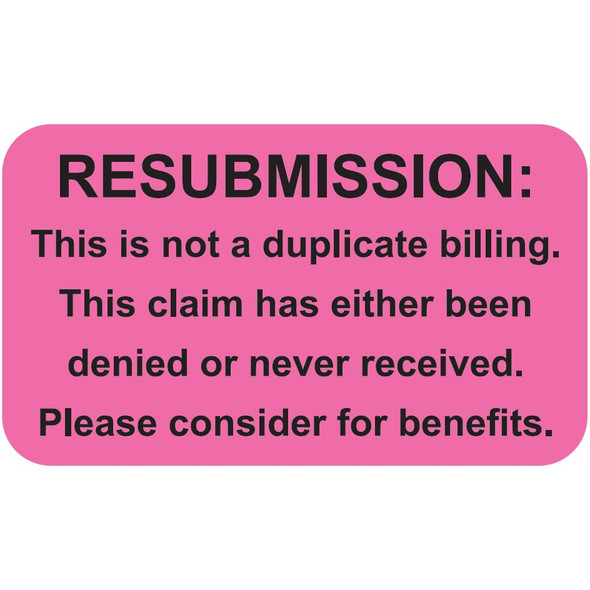 "Resubmission" Label -  Fl. Pink - 1 1/2" x 7/8" - Box of 250